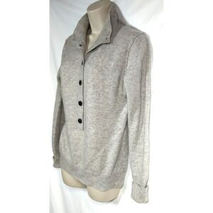 Kinross Cashmere Sweater M Pullover Button up Collared Gray Money Chic Versatile